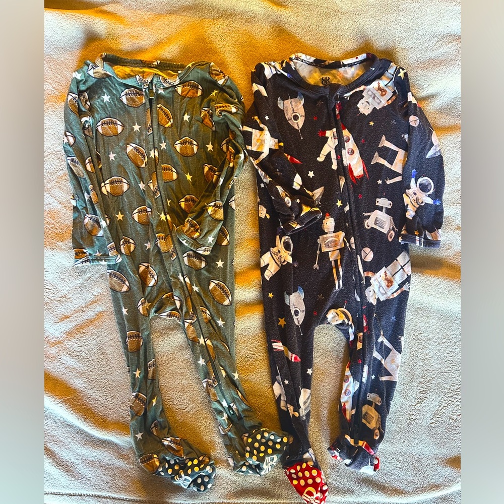 Bums and Roses bamboo footie pajamas 12-18 months bundle